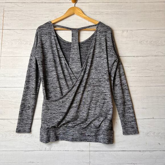 Athleta Top Womens Size XS Gray & Navy Pose Open T Back Draped Sweater Oversized - Picture 4 of 16